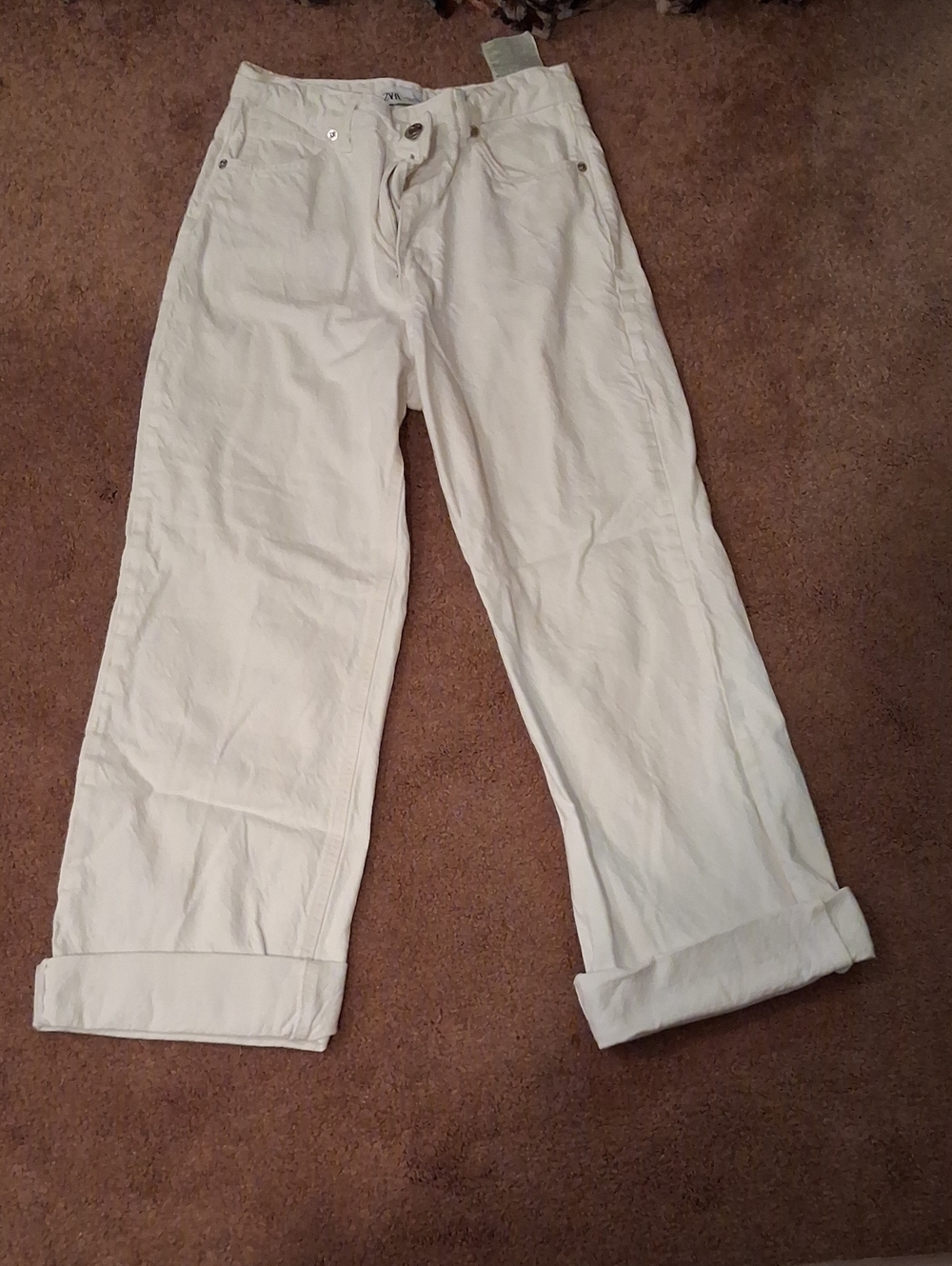 Zara Cream Boyfriend Jeans with Rolled Cuffs